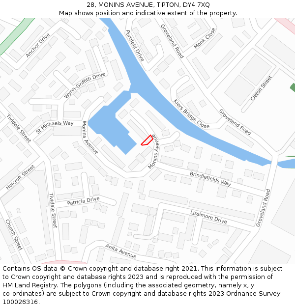 28, MONINS AVENUE, TIPTON, DY4 7XQ: Location map and indicative extent of plot
