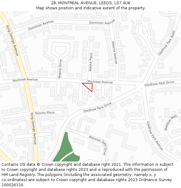 28, MONTREAL AVENUE, LEEDS, LS7 4LW: Location map and indicative extent of plot