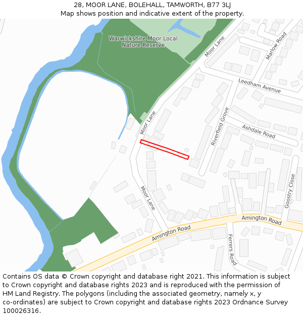 28, MOOR LANE, BOLEHALL, TAMWORTH, B77 3LJ: Location map and indicative extent of plot