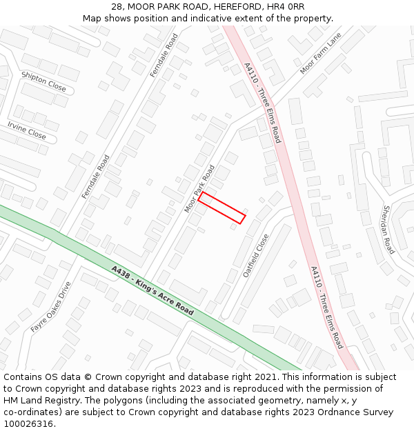 28, MOOR PARK ROAD, HEREFORD, HR4 0RR: Location map and indicative extent of plot