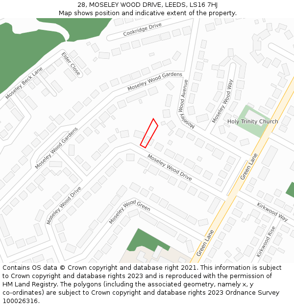 28, MOSELEY WOOD DRIVE, LEEDS, LS16 7HJ: Location map and indicative extent of plot
