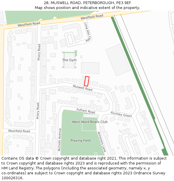 28, MUSWELL ROAD, PETERBOROUGH, PE3 9EF: Location map and indicative extent of plot