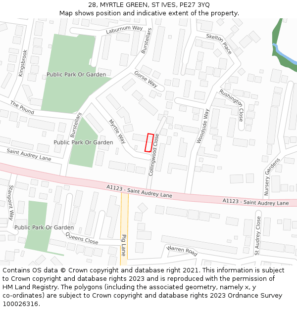 28, MYRTLE GREEN, ST IVES, PE27 3YQ: Location map and indicative extent of plot