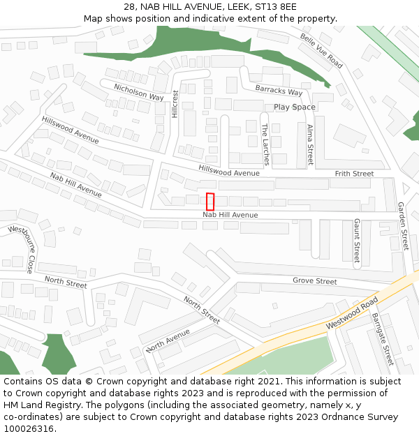 28, NAB HILL AVENUE, LEEK, ST13 8EE: Location map and indicative extent of plot