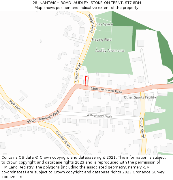 28, NANTWICH ROAD, AUDLEY, STOKE-ON-TRENT, ST7 8DH: Location map and indicative extent of plot