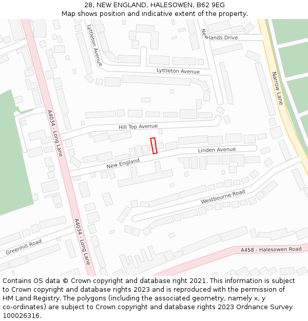 28, NEW ENGLAND, HALESOWEN, B62 9EG: Location map and indicative extent of plot