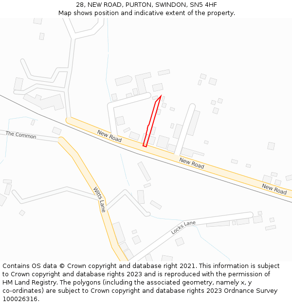 28, NEW ROAD, PURTON, SWINDON, SN5 4HF: Location map and indicative extent of plot