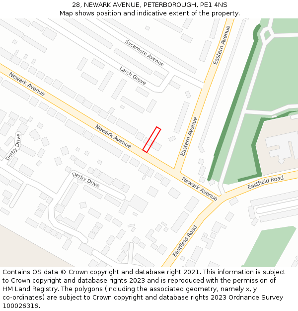 28, NEWARK AVENUE, PETERBOROUGH, PE1 4NS: Location map and indicative extent of plot