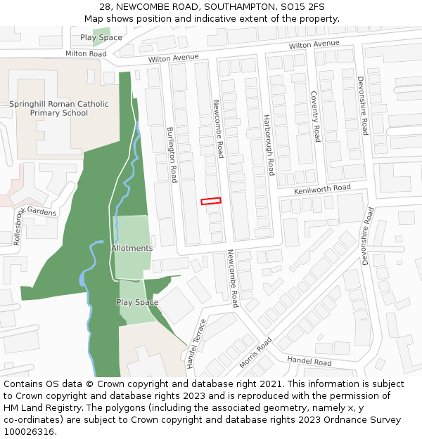 28, NEWCOMBE ROAD, SOUTHAMPTON, SO15 2FS: Location map and indicative extent of plot
