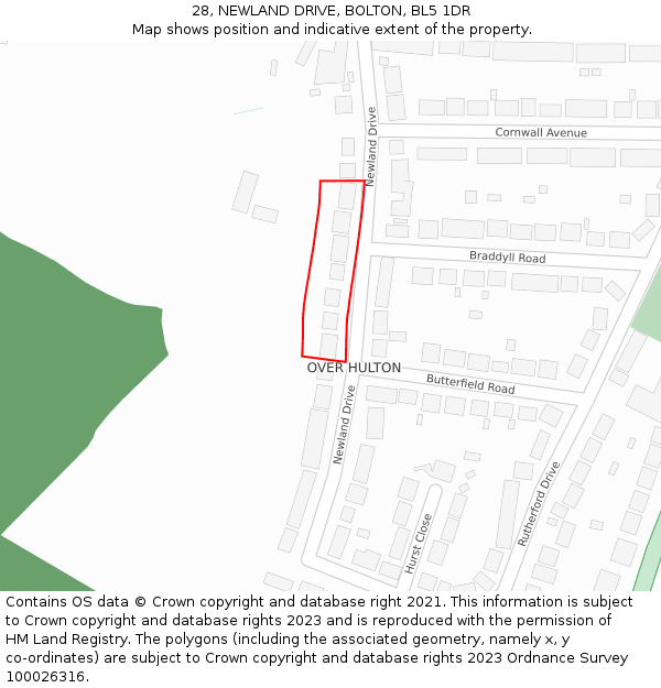28, NEWLAND DRIVE, BOLTON, BL5 1DR: Location map and indicative extent of plot