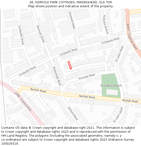 28, NORFOLK PARK COTTAGES, MAIDENHEAD, SL6 7DR: Location map and indicative extent of plot