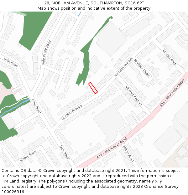 28, NORHAM AVENUE, SOUTHAMPTON, SO16 6PT: Location map and indicative extent of plot