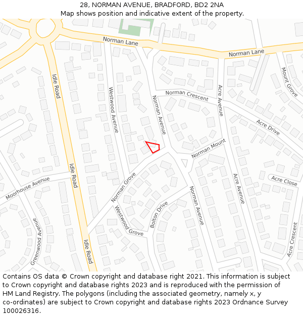 28, NORMAN AVENUE, BRADFORD, BD2 2NA: Location map and indicative extent of plot