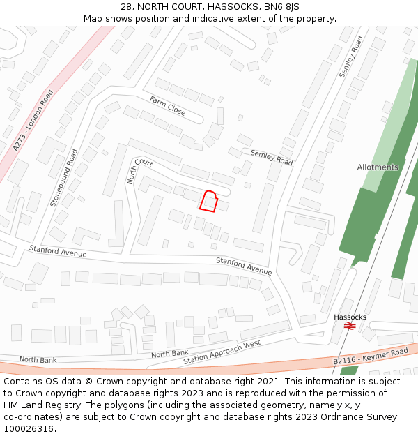 28, NORTH COURT, HASSOCKS, BN6 8JS: Location map and indicative extent of plot