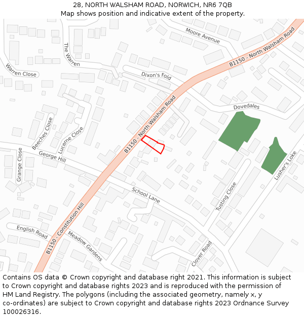 28, NORTH WALSHAM ROAD, NORWICH, NR6 7QB: Location map and indicative extent of plot