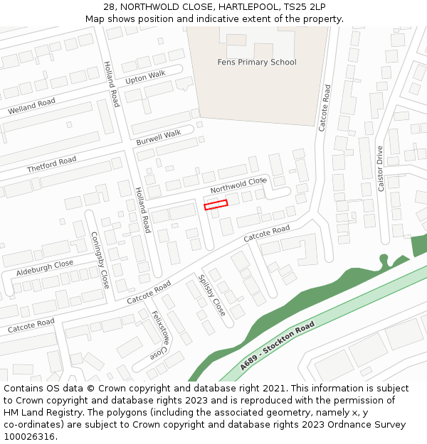 28, NORTHWOLD CLOSE, HARTLEPOOL, TS25 2LP: Location map and indicative extent of plot