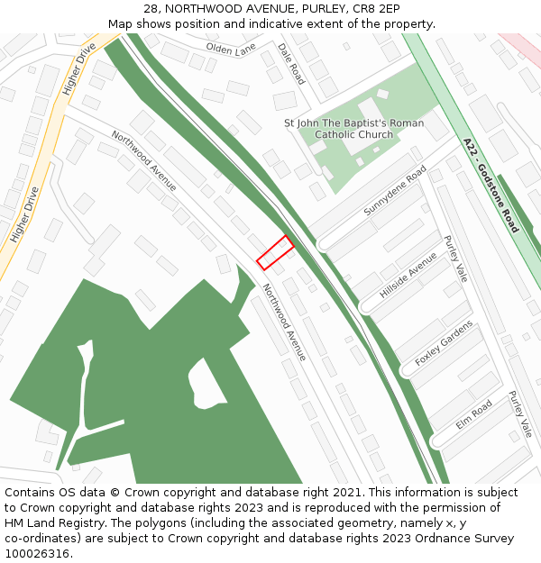 28, NORTHWOOD AVENUE, PURLEY, CR8 2EP: Location map and indicative extent of plot