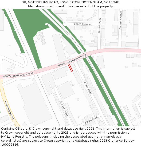 28, NOTTINGHAM ROAD, LONG EATON, NOTTINGHAM, NG10 2AB: Location map and indicative extent of plot