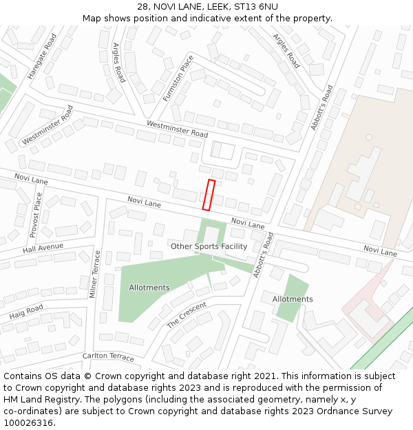 28, NOVI LANE, LEEK, ST13 6NU: Location map and indicative extent of plot