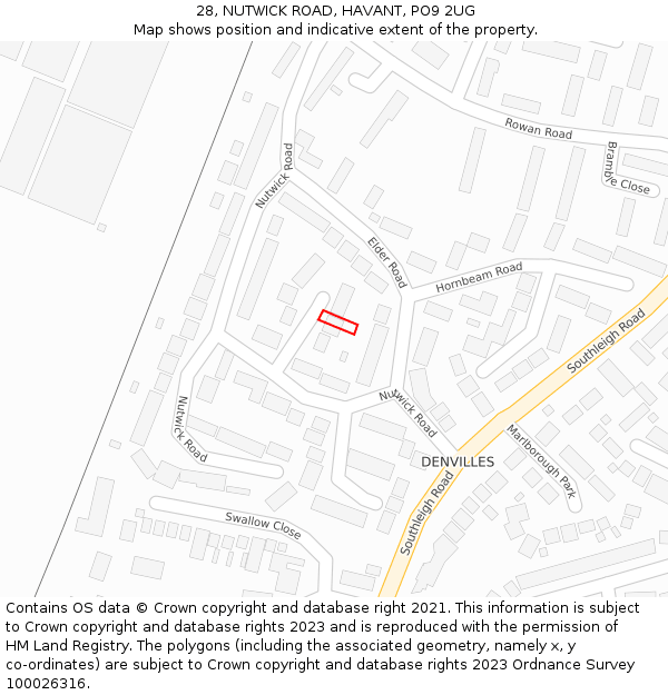 28, NUTWICK ROAD, HAVANT, PO9 2UG: Location map and indicative extent of plot