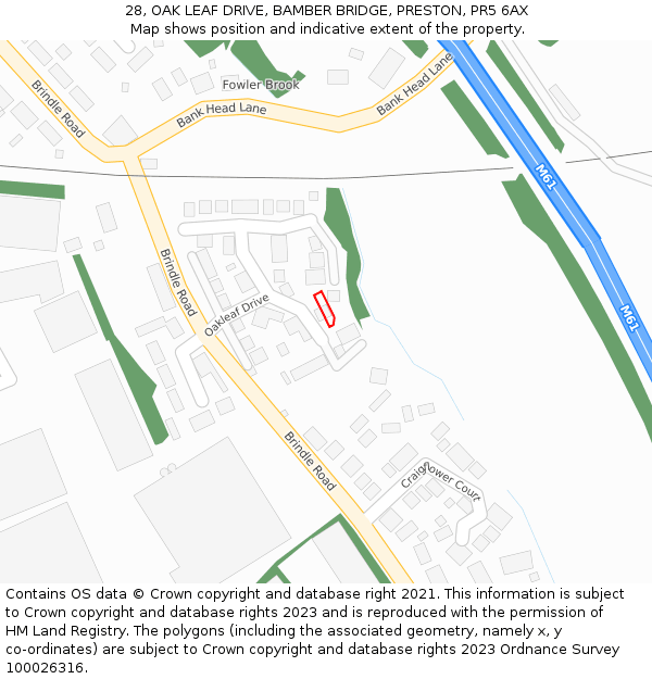 28, OAK LEAF DRIVE, BAMBER BRIDGE, PRESTON, PR5 6AX: Location map and indicative extent of plot
