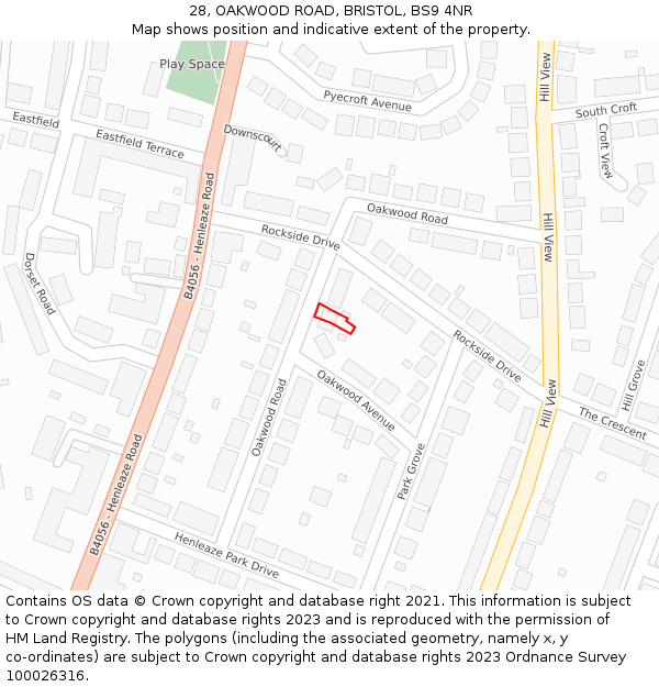 28, OAKWOOD ROAD, BRISTOL, BS9 4NR: Location map and indicative extent of plot
