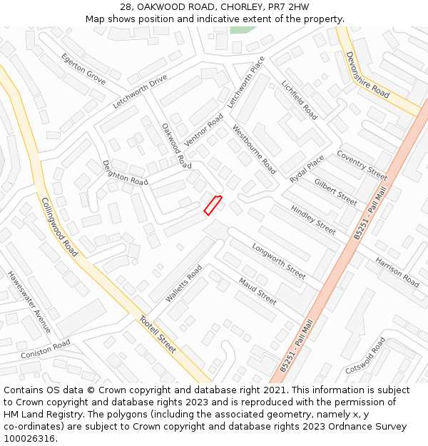 28, OAKWOOD ROAD, CHORLEY, PR7 2HW: Location map and indicative extent of plot