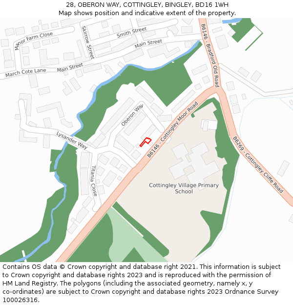 28, OBERON WAY, COTTINGLEY, BINGLEY, BD16 1WH: Location map and indicative extent of plot