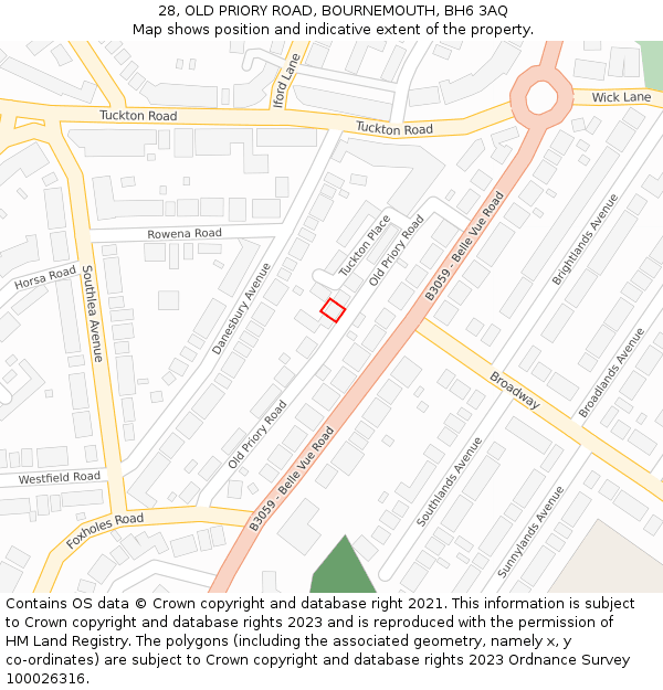 28, OLD PRIORY ROAD, BOURNEMOUTH, BH6 3AQ: Location map and indicative extent of plot
