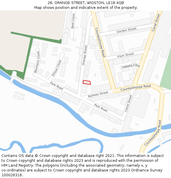 28, ORANGE STREET, WIGSTON, LE18 4QB: Location map and indicative extent of plot