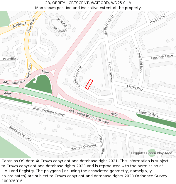 28, ORBITAL CRESCENT, WATFORD, WD25 0HA: Location map and indicative extent of plot