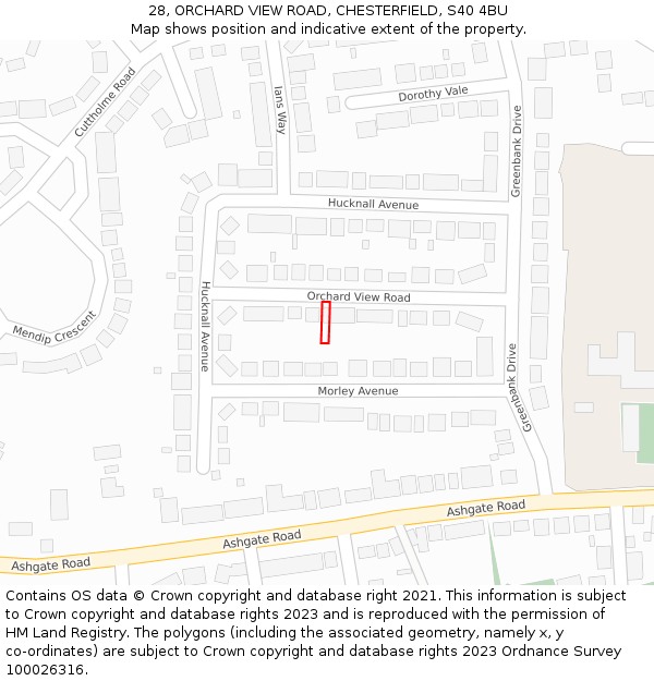 28, ORCHARD VIEW ROAD, CHESTERFIELD, S40 4BU: Location map and indicative extent of plot