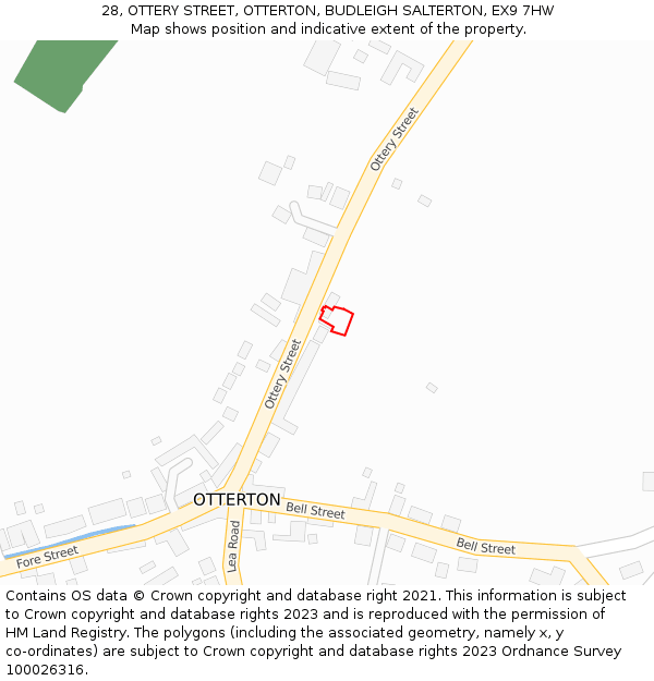 28, OTTERY STREET, OTTERTON, BUDLEIGH SALTERTON, EX9 7HW: Location map and indicative extent of plot