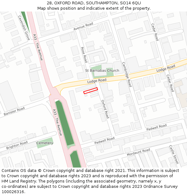 28, OXFORD ROAD, SOUTHAMPTON, SO14 6QU: Location map and indicative extent of plot