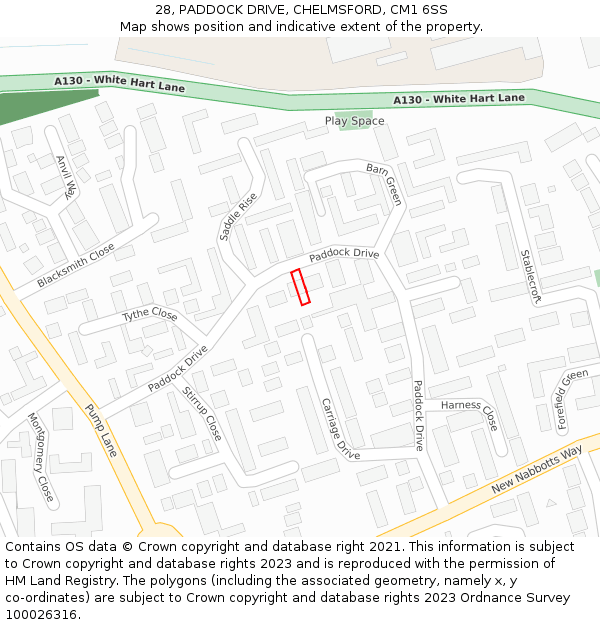 28, PADDOCK DRIVE, CHELMSFORD, CM1 6SS: Location map and indicative extent of plot