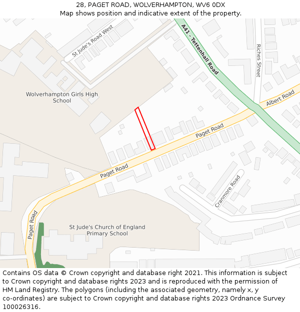 28, PAGET ROAD, WOLVERHAMPTON, WV6 0DX: Location map and indicative extent of plot
