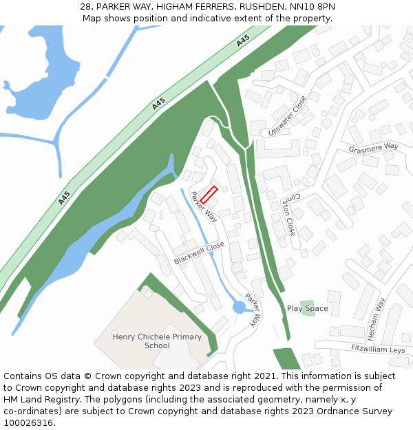 28, PARKER WAY, HIGHAM FERRERS, RUSHDEN, NN10 8PN: Location map and indicative extent of plot