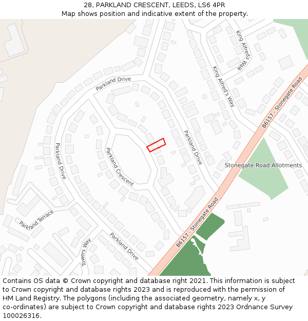 28, PARKLAND CRESCENT, LEEDS, LS6 4PR: Location map and indicative extent of plot