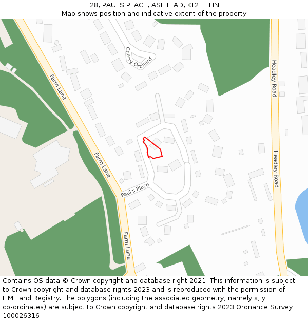 28, PAULS PLACE, ASHTEAD, KT21 1HN: Location map and indicative extent of plot
