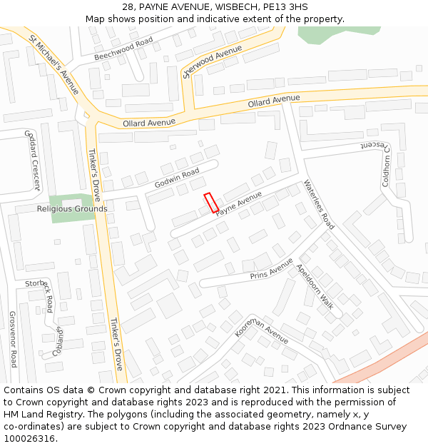 28, PAYNE AVENUE, WISBECH, PE13 3HS: Location map and indicative extent of plot