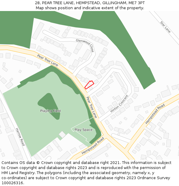 28, PEAR TREE LANE, HEMPSTEAD, GILLINGHAM, ME7 3PT: Location map and indicative extent of plot