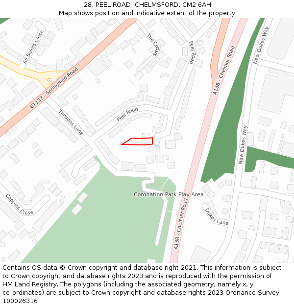 28, PEEL ROAD, CHELMSFORD, CM2 6AH: Location map and indicative extent of plot