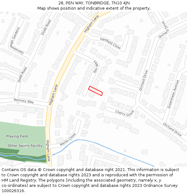 28, PEN WAY, TONBRIDGE, TN10 4JN: Location map and indicative extent of plot