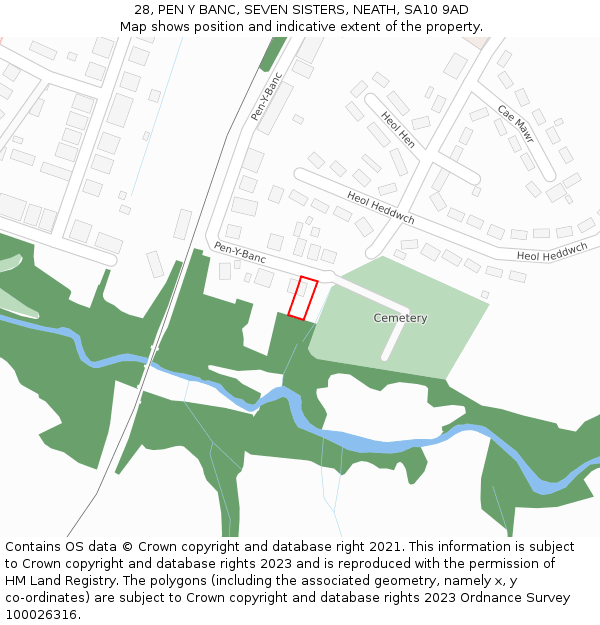 28, PEN Y BANC, SEVEN SISTERS, NEATH, SA10 9AD: Location map and indicative extent of plot