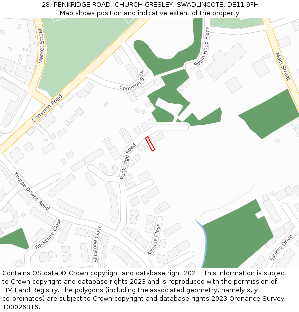 28, PENKRIDGE ROAD, CHURCH GRESLEY, SWADLINCOTE, DE11 9FH: Location map and indicative extent of plot