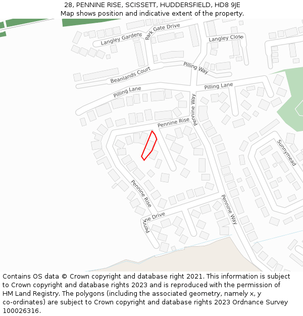 28, PENNINE RISE, SCISSETT, HUDDERSFIELD, HD8 9JE: Location map and indicative extent of plot