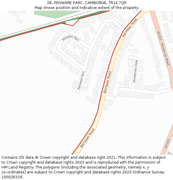 28, PENWARE PARC, CAMBORNE, TR14 7QR: Location map and indicative extent of plot