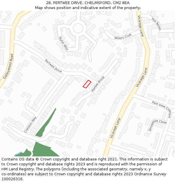 28, PERTWEE DRIVE, CHELMSFORD, CM2 8EA: Location map and indicative extent of plot