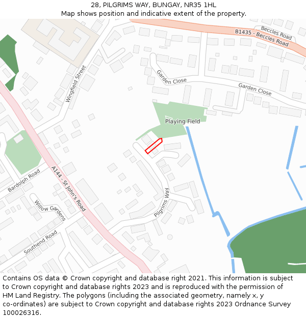 28, PILGRIMS WAY, BUNGAY, NR35 1HL: Location map and indicative extent of plot