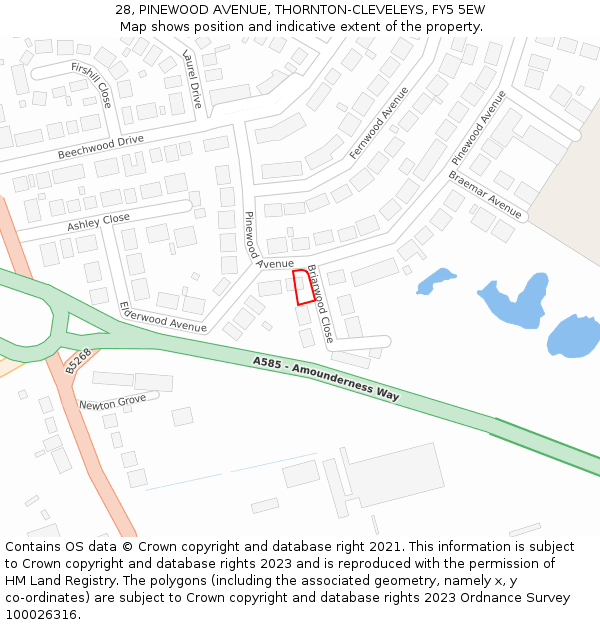 28, PINEWOOD AVENUE, THORNTON-CLEVELEYS, FY5 5EW: Location map and indicative extent of plot